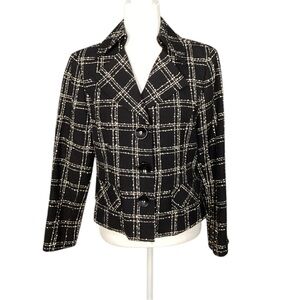 Nanette Lepore Black and White Plaid Wool Blazer